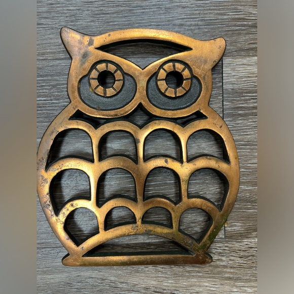 Vintage Cast Iron Owl Trivet or Wall Hanging Bronze Finish 7" x 6" Distressed - Picture 1 of 4